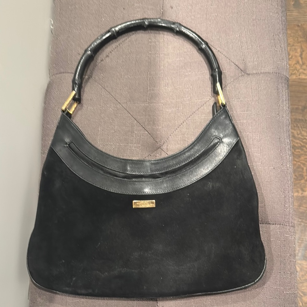 Vintage authentic Gucci Suede Elegant Black Hobo Bag